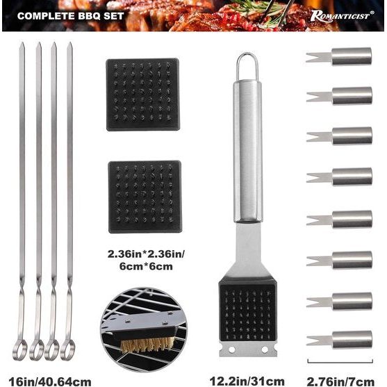 21 stuks grillbestek, koffer + BBQ thermometer, roestvrij staal, grill-accessoires, grillset voor mannen, papa en vrouwen