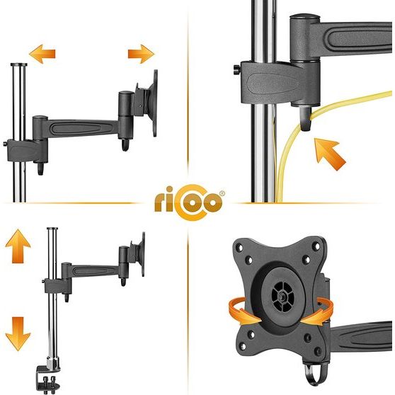 RICOO Monitorhouder tafel, VESA tafelhouder voor 13-30 inch, monitorhouder 1 monitorarm TS2211, beeldschermhouder kantelbaar zwenkbaar monitorarm beeldschermhouder houder monitorhouder