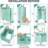 Boodschappentrolley, inklapbaar, transporttrolley, tot 40 kg, met deksel en telescopische handgreep, 4 wielen, winkelwagen, vouwbox (groen)