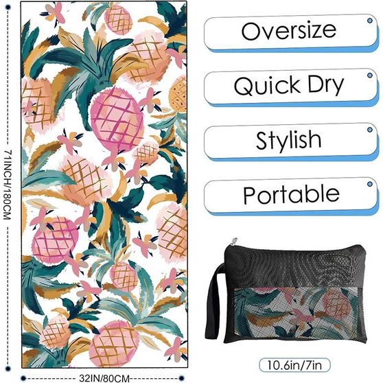 180 cm* 80 cm dubbelzijdige oversized microvezel strandlaken voor volwassenen, lichtgewicht extra grote sneldrogende zandvrije badhanddoek om te zwemmen, sport, strand, fitness-zonsondergang (dun)