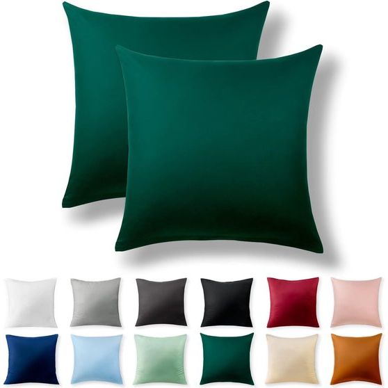 Set van 2 kussenhoezen, 60 x 60 cm, 100% katoen met ritssluiting, superzachte kussensloop, kussenhoes, bosgroen