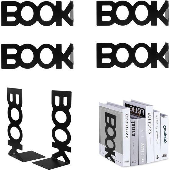 Bookends, 3 Pairs of Bookends, Bookends Book Holder CD Children's Metal 208 x 85 x 78 mm for Bookcase, Kitchen, Office, School, Library, Black