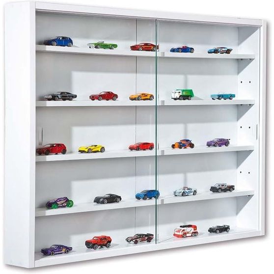 collector showcase hanging showcase wall shelf glass showcase wall showcase hanging shelf showcase MDF white WxHxD: 80 x 60 x 9.50 cm