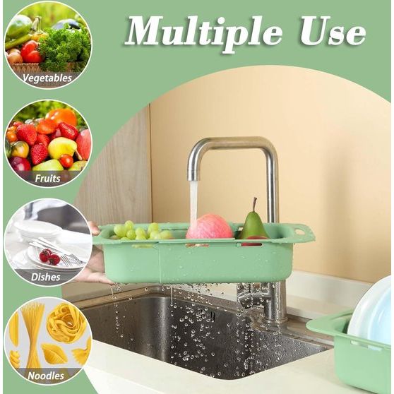 Set van 2 gootsteenzeefjes, afdruiprek voor huis en keuken, ideaal voor het wassen van fruit en groenten of kan worden gebruikt als noodle-gootsteenzeef, BPA-vrij (17 W x 37 - 49,5 L x 8 H) cm -