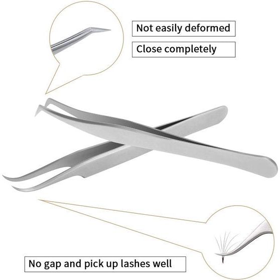 Wimperpincet voor wimperverlenging, 2 stuks rechte en gebogen puntige pincet, professionele wimperpincet set (pincetten set03)