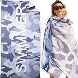 Grote strandhanddoek, microvezel handdoek, 180 x 90 cm, zandafstotend, sneldrogend, microvezel strandhanddoek, groot, voor strand/zwembadside/strandstoelen (zwemmergrijs)