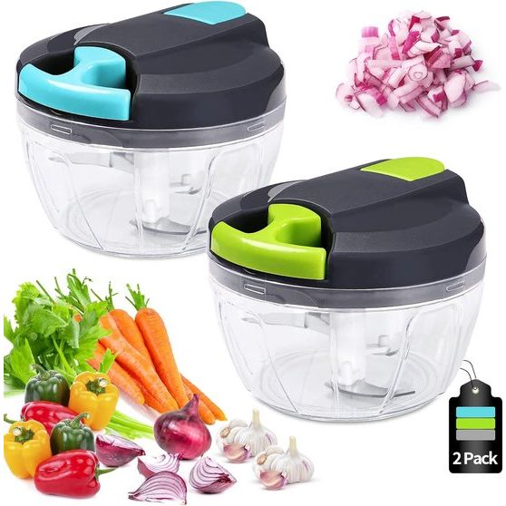 Handleiding - 2 stuks 520ml uienhakselaar handmatig (1 groen en 1 blauw) multihakselaar voor het snijden van uien knoflook, uienhakselaar uiensnijder