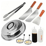 Professionele BBQ-grillspatelset, barbecuespatel, ideaal voor Plancha-kookplaat, met smeltkoepel van 30,5 cm, 9-delig