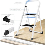 Trapladder met anti-slip pedaal, draagbare robuuste ladder met leuningen, perfect voor keuken en huishouden, capaciteit 150 kg, wit