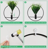 Set van 2 kunstplanten met rond mat zwart metalen hangframe voor wanddecoratie, aan de muur gemonteerde kunstplanten met metalen banden voor moderne zwarte wanddecoratie