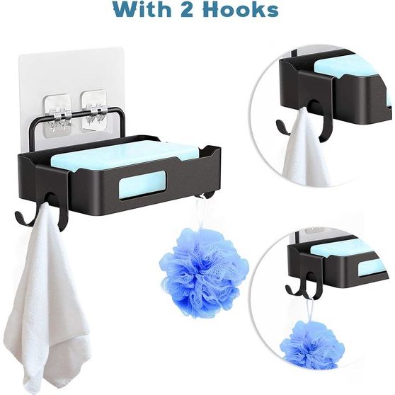 zeephouder voor de douche, set van 2 zeepsponshouders voor wandmontage met 4 haken, zelfklevend, boorvrij zeepbakje, roestvrijstalen zeepbakhouder voor de badkamerkeuken