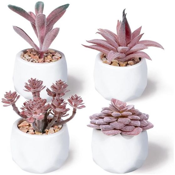 4 stuks kunstvetplanten, potplanten, kunstplanten in keramische pot, kleine kunstplanten zoals echt, binnen, thuis, tafel, kantoor, slaapkamer, thuis, badkamer, decoratie, kunstplant