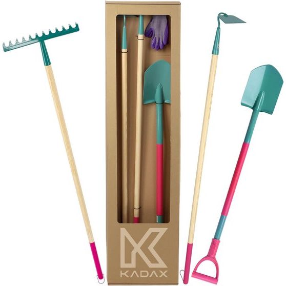 Tuingereedschapsset, set van 4 voor dames - metalen spade, hark en hak, tuingereedschap, inclusief handschoenen - tuinset, tuingereedschap