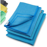 Microvezel droogdoek, premium wafeldoek (4 stuks, 60 x 40 cm), superzachte kwaliteit, voor auto, glas, keuken, servies, badkamer - Blauw