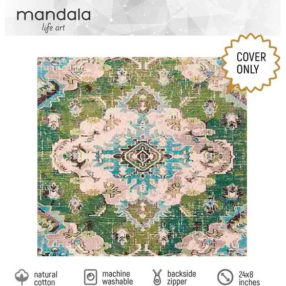 Bohemian Yoga decoratieve vloerkussenhoes - 60 x 20 cm - vierkante meditatiekussenhoes - bedrukte katoenen kruk