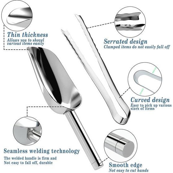 Snoepscheppen en tangen van roestvrij staal voor bruiloften, keuken, bar, snoep, dessert, buffet, ijs, koffie, thee, 10 stuks