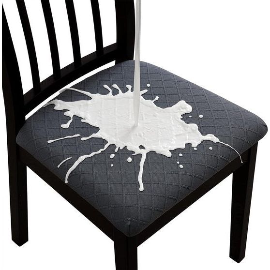 Jacquard Eetkamerstoel Stoelhoezen - Stretch Spandex, Geen rugleuning - Eetkamerstoel Stoelbeschermer Hoes - Verwijderbaar Wasbaar voor hoge bureaustoelen - Steengrijs - 6 stuks