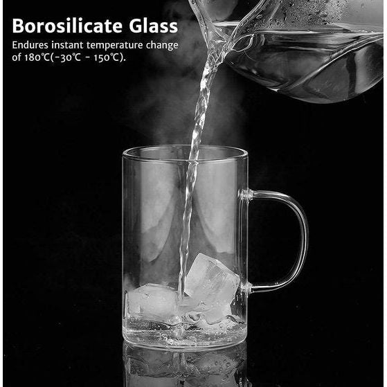 Glazen mok van borosilicaatglas, 500 ml, met zilveren roestvrijstalen zeef en deksel, theebeker van borosilicaatglas