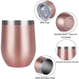 2 stuks wijnbekers roestvrij staal, stemless wijnbekers met deksel, dubbelwandige onbreekbare reisbeker voor melk, koffie, wijn, bier, champagne, cocktails, roségoud