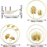 Goud Wanddecoratie Metaal 3D Wandsculpturen 3 Pack met 5 Fotohaken, Ginkgo Bladkunst Hangend Ornament, Ronde Wanddecoratie Woonkamer Slaapkamer Achtergrond Wanddecoratie Moederdag Cadeau
