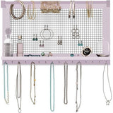 Boho-Chic Organizer voor sieraden, wandrek met afneembare armbandstang, met 16 haken, perfecte opslag voor oorringen, halskettingen en armbanden, sieradendisplay