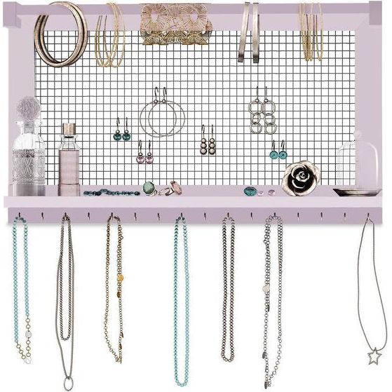 Boho-Chic Organizer voor sieraden, wandrek met afneembare armbandstang, met 16 haken, perfecte opslag voor oorringen, halskettingen en armbanden, sieradendisplay