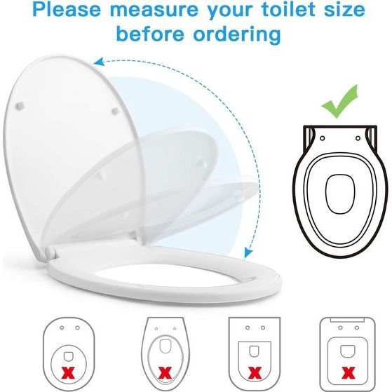 Toiletdeksel, toiletbril met softclose-mechanisme, snelontgrendelingsfunctie voor eenvoudige installatie en reiniging, O-vormige toiletbril met verstelbaar roestvrijstalen scharnier, wit (440x375x54mm)