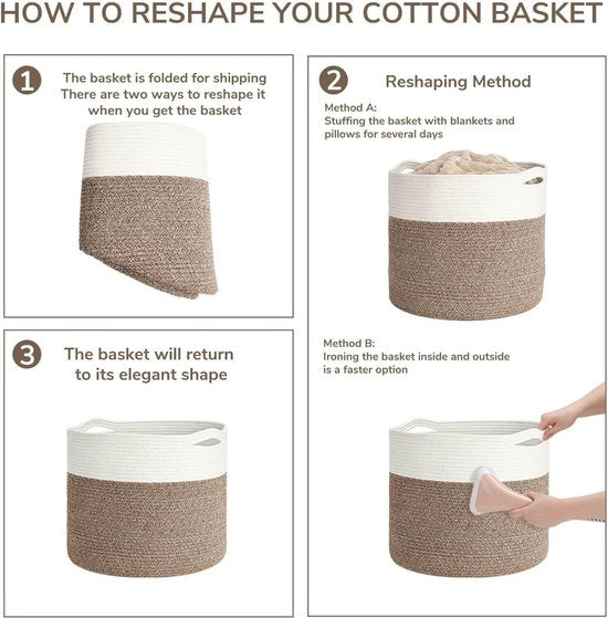 Wasmand, katoenen touw, opbergmand, gevlochten voor dekens, kussens, speelgoed in de kinderkamer, 40 x 35 cm (b x h)