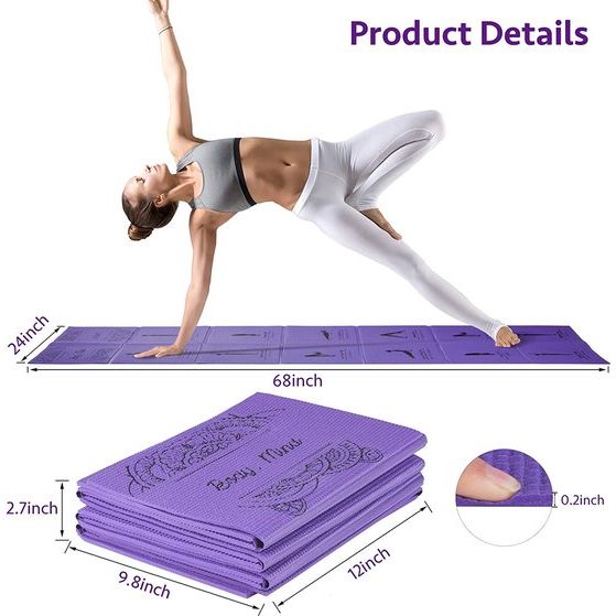 Opvouwbare yogamat voor dames, antislip oefenmat voor thuis, sportschool, reizen, yogaset met stretchband voor yoga, pilates en fitness