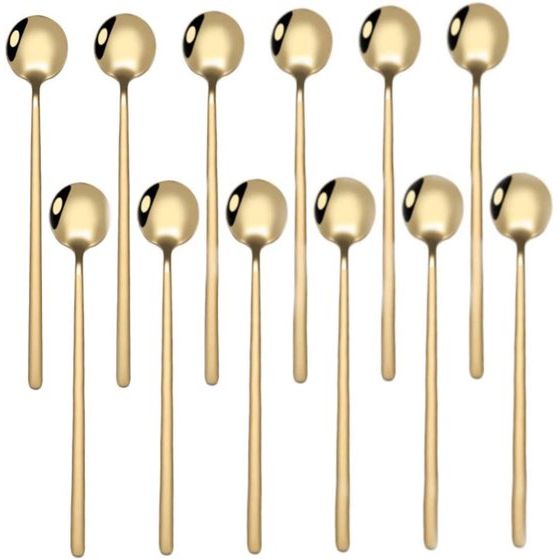 12 stuks koffielepels, roestvrij staal, mini-taartlepel, spiegel, gepolijst, theelepelset, 13,3 cm, (goud) 13,3 cm