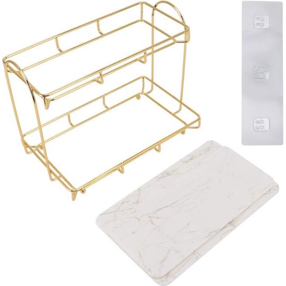 Badkamer-opbergrek, goud-wit, 2 niveaus, make-uprek, menselijke structuur, antislip toonbank-organizer (groot) Badkamer opbergrek, goud-wit, 2 niveaus, make-uprek, menselijke structuur, antislip toonbank-organizer (groot)