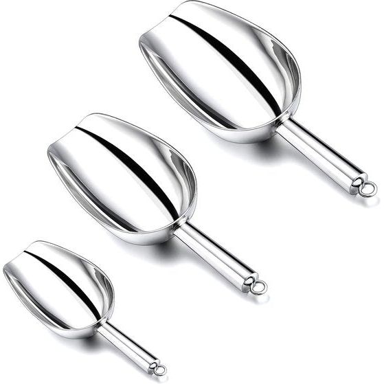 IJsschep, 3-delige set, roestvrij staal, afweegschep, meelschep, voederschep, zakschep, vulschep voor keuken, bar, buffet, feest, tuin, veelzijdig en vaatwasmachinebestendig, 3/5/8 oz