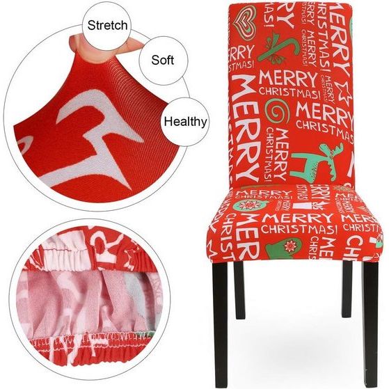Kerst stoelhoezen voor Kerstmis, 1-, 2-, 4-/6-delige set, stretch, moderne stoelhoezen, decoratie, universele pasvorm voor eetkamer, feest, banket.