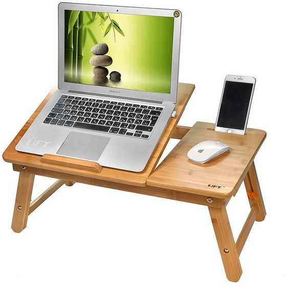 Laptopbord voor bamboe, laptopstandaard voor bamboe met ventilator, notebookbord, board voor bed, ontbijtdienblad