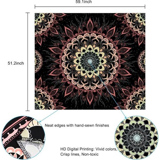 Mandala wandtapijt Indiaas Boheems hippie wanddoek muur deocratie roze lotustapijt esthetisch voor kamer slaapzaal slaapkamer 150x130cm