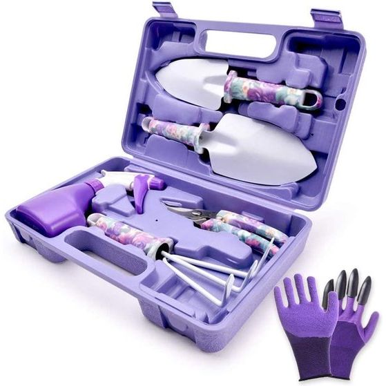 6-delige tuingereedschapset Tuingereedschap cadeauset Antisliphandvat met antiroestschep, tuinman, snoeischaar, watersproeier en koffer