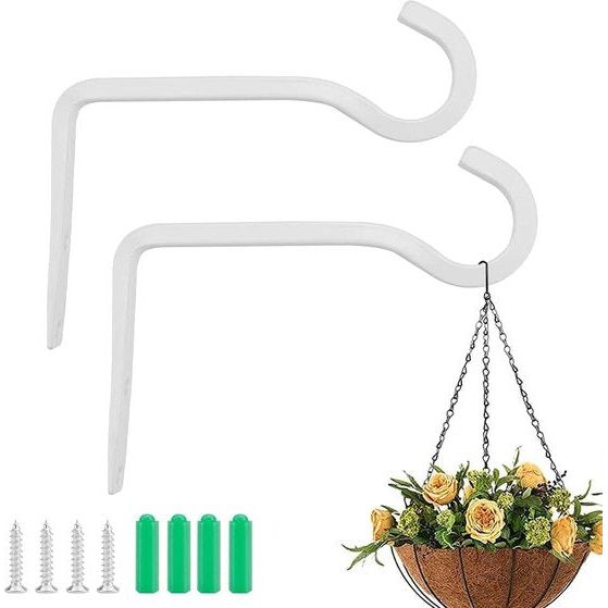 2 stuks bloemenhangers, haken, wit, plantenhouder, muur, balkon, bloemenhanghouder, ijzeren muurhaken, hangende muurhouder, bloemenhanger, metalen haken voor planten, vogelhuisjes, lantaarn