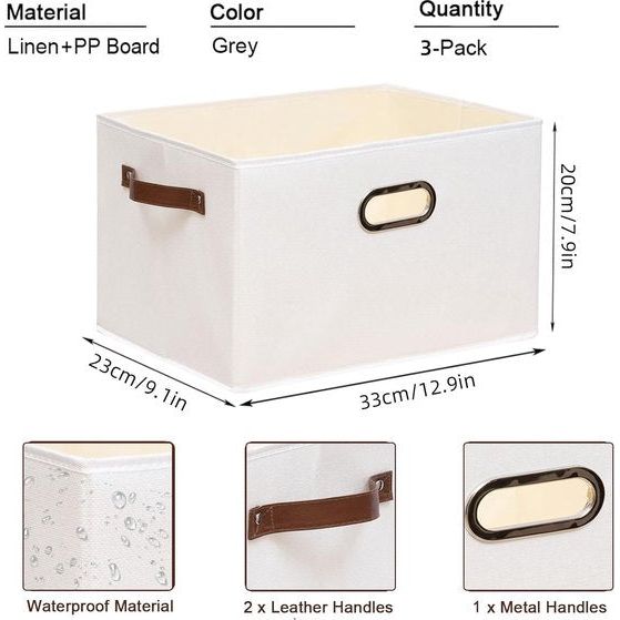 Set van 3 opvouwbare opbergdozen, open plank voor slaapkamer, woonkamer, kinderkamer, badkamer (wit, 33 x 23 x 20 cm) Vertaling: Set van 3 opvouwbare opbergdozen, open plank voor slaapkamer, woonkamer, kinderkamer, badkamer (wit, 33 x 23 x 20 cm)