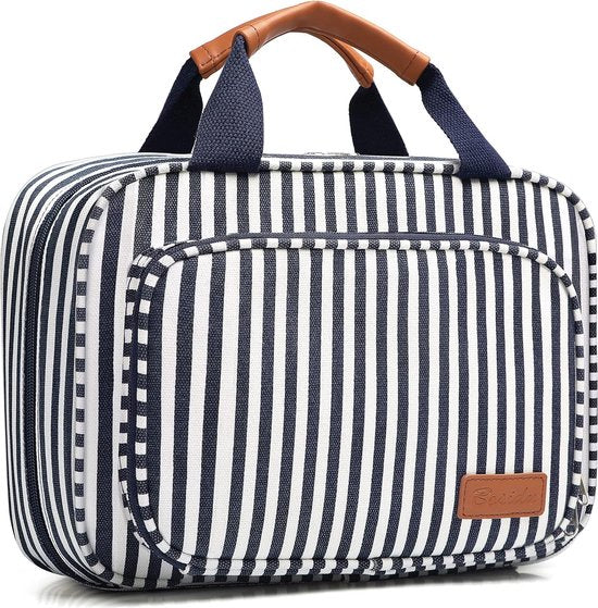 Toilettas om op te hangen, grote toilettas voor dames met 4 vakken en 1 hangende haak, wastas voor vrouwen, waszak, blauw, blauw