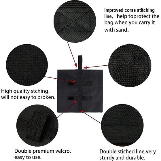 Gewichtszak, beengewichten voor pop-up tent, paviljoenverzwaring, paviljoenverzwarer, verzwaring voor paviljoen, terrasparaplu (4 large, zwart)
