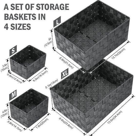 Opbergmand 34,4 cm, set van 6 stapelbare multifunctionele opbergmanden, opbergmanden voor het opbergen en organiseren van badkamer/keuken/kamer/handdoeken (grijs)