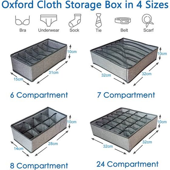 4-delige kledingkast organizer voor ondergoed, opvouwbaar opbergsysteem voor kast, laden, beha-opbergdozen van Oxford-stof, drawer divider voor sokken, stropdassen, riemen, lingerie