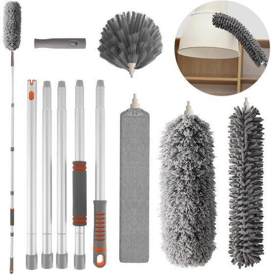 Telescopische wasbare plumeau, microvezelstofdoek met aluminium telescoopsteel 230 cm, microvezelstofdoek hoekbezem voor het reinigen van plafonds, spinnenwebben, kroonluchters, gaten