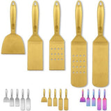 Gold BBQ grillbestek, 5 stuks, grillaccessoires, roestvrijstalen handgreep met Baklite monteren, grillgereedschap smelt niet, geen loslating en hittebestendig