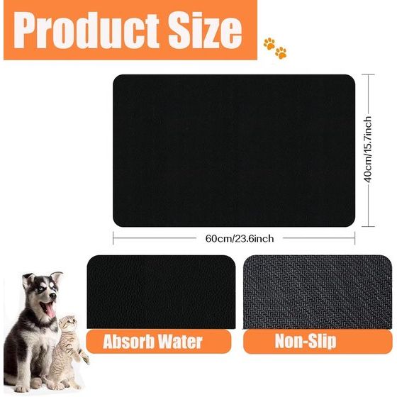 voerbakmat voor honden, hoogwaardige antislip hondenbak, 60 x 40 cm, super absorberend, sneldrogend, voermatten voor huisdieren, voermat voor katten, voermat voor katten (zwart)
