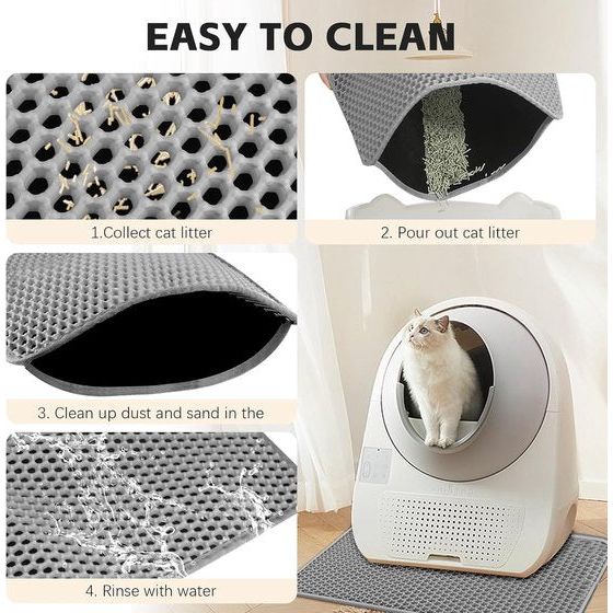 Mat 60 x 40 cm, kattenbakmat, waterdichte dubbele laag, kattenmat, kattenbakonderlegger, honingraat, mat kattenbak voor kattenbakvanger, kattenbakmat grijs, kattenbakmat