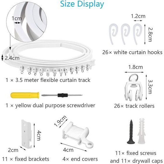 SUNYOK - 91-delige set gordijnrails, 3,5 meter - buigbaar en flexibel, gebogen gordijnrail - plafondrail met witte gordijnhaken