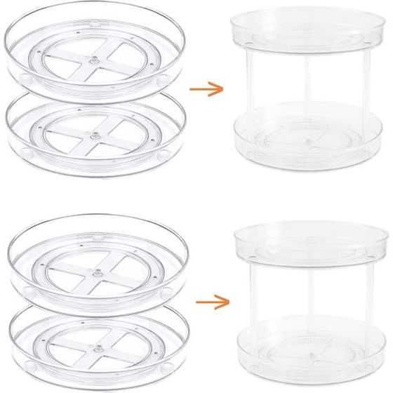 Roterende Plaat Kruidenrek Staand Keukenrek voor Kruidenpotjes Keuken Decoratie Organizer Keuken - Pak van 2 2-Laags 23.5cm Combineerbaar