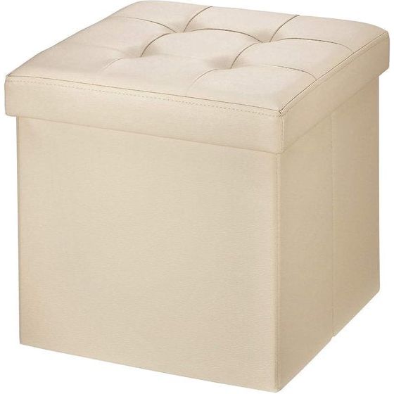 Zitkruk opvouwbare zitbank kunstmatig lege opbergdoos met opbergruimte, beige, 38 x 38 x 38 cm