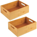 Opbergdoos voor de keuken, brede houten box met geïntegreerde handgrepen, open plank van bamboe voor het opbergen van keukengerei, set van 2, natuurlijke kleuren